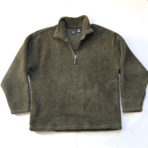 Vintage 90s Y2K GAP Olive Green Deep Pile Fleece 3/4 Zip Pullover Sweatshirt